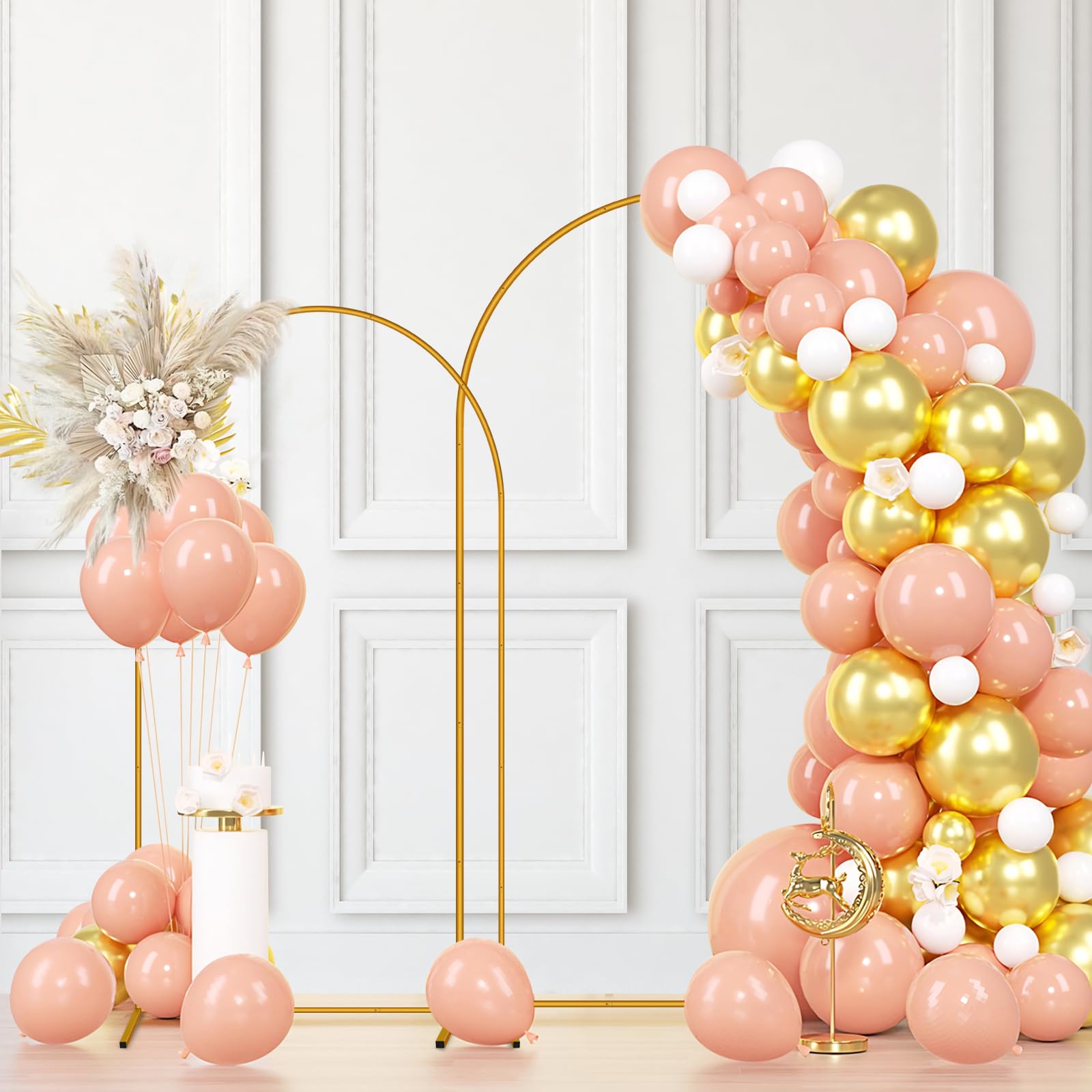 3 Pack Arch Backdrop Stand (7.2FT/6.6FT/6FT), Balloon Arch Stand with Base, Metal Arch Stand, Gold Baby Shower Backdrop Arch, Wedding Arch Frame