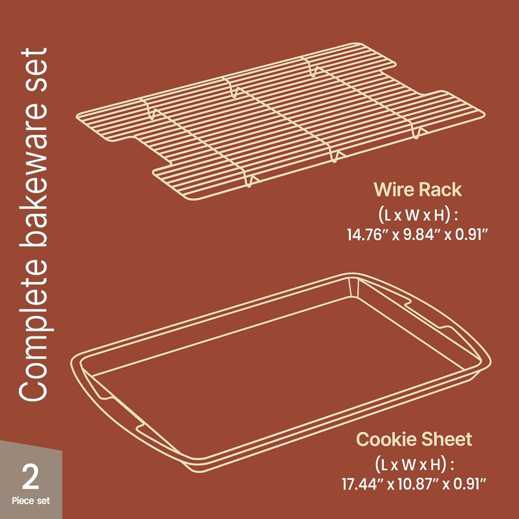 **Brown Marble Cookie Sheet Set by [Brand Name] - Nonstick Carbon Steel Pan & Cooling Rack | Oven Safe Up to 450°F**