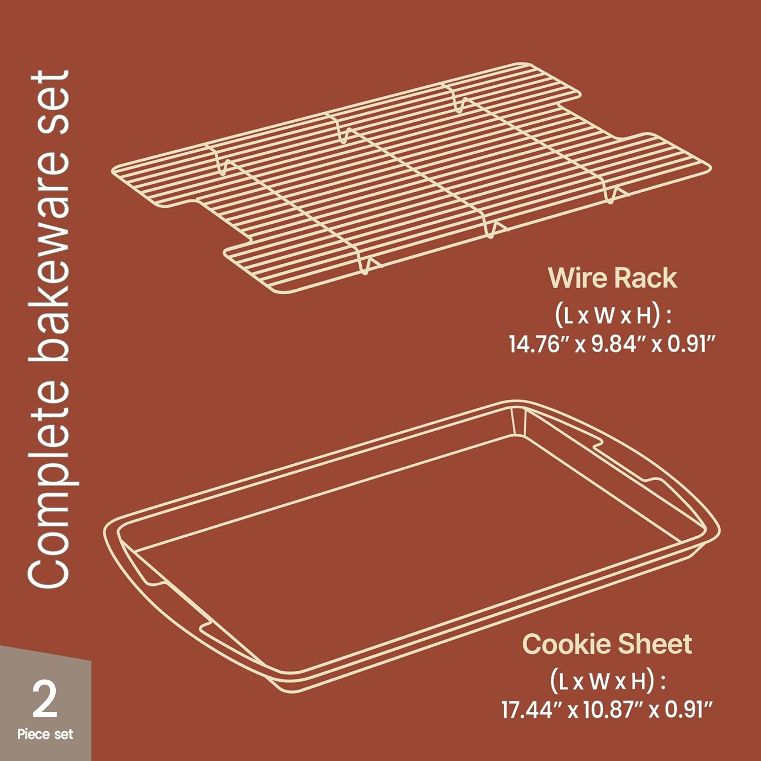 **Brown Marble Cookie Sheet Set by [Brand Name] - Nonstick Carbon Steel Pan & Cooling Rack | Oven Safe Up to 450°F**