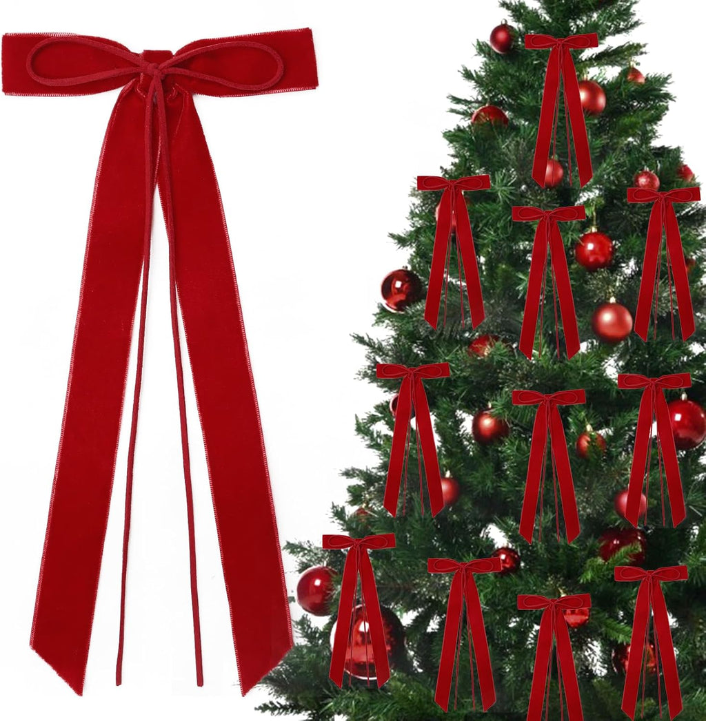 Regine Switzerland Red Velvet Ribbon Bows - 12Pcs 5in x 10in Xmas Tree Ornaments | Holiday Decor