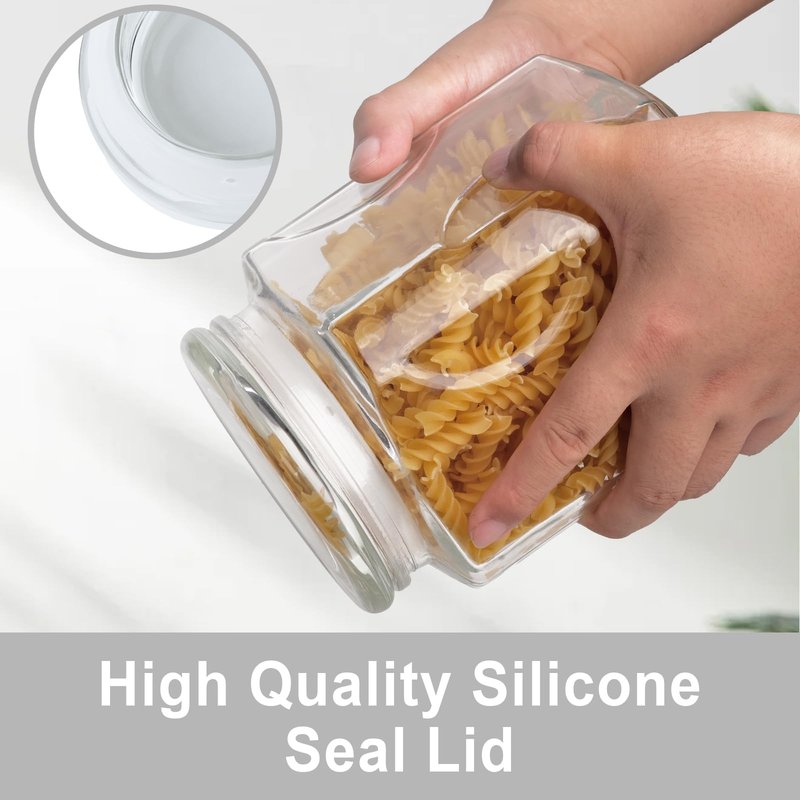 SUROQUE Glass Jars with Lids 64 oz, Airtight Silicone Seal & Non-Slip Design, Large Glass Storage Containers with Lids, Wide-Mouth Storage Containers for Kitchen, Laundry, Pantry & Office, Set of 2