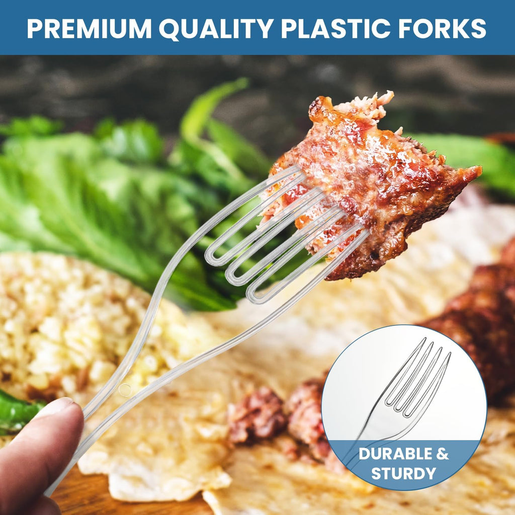 Skiennix Clear Plastic Utensils - 360 Heavy-Duty Disposable Forks | Bulk Silverware for Parties