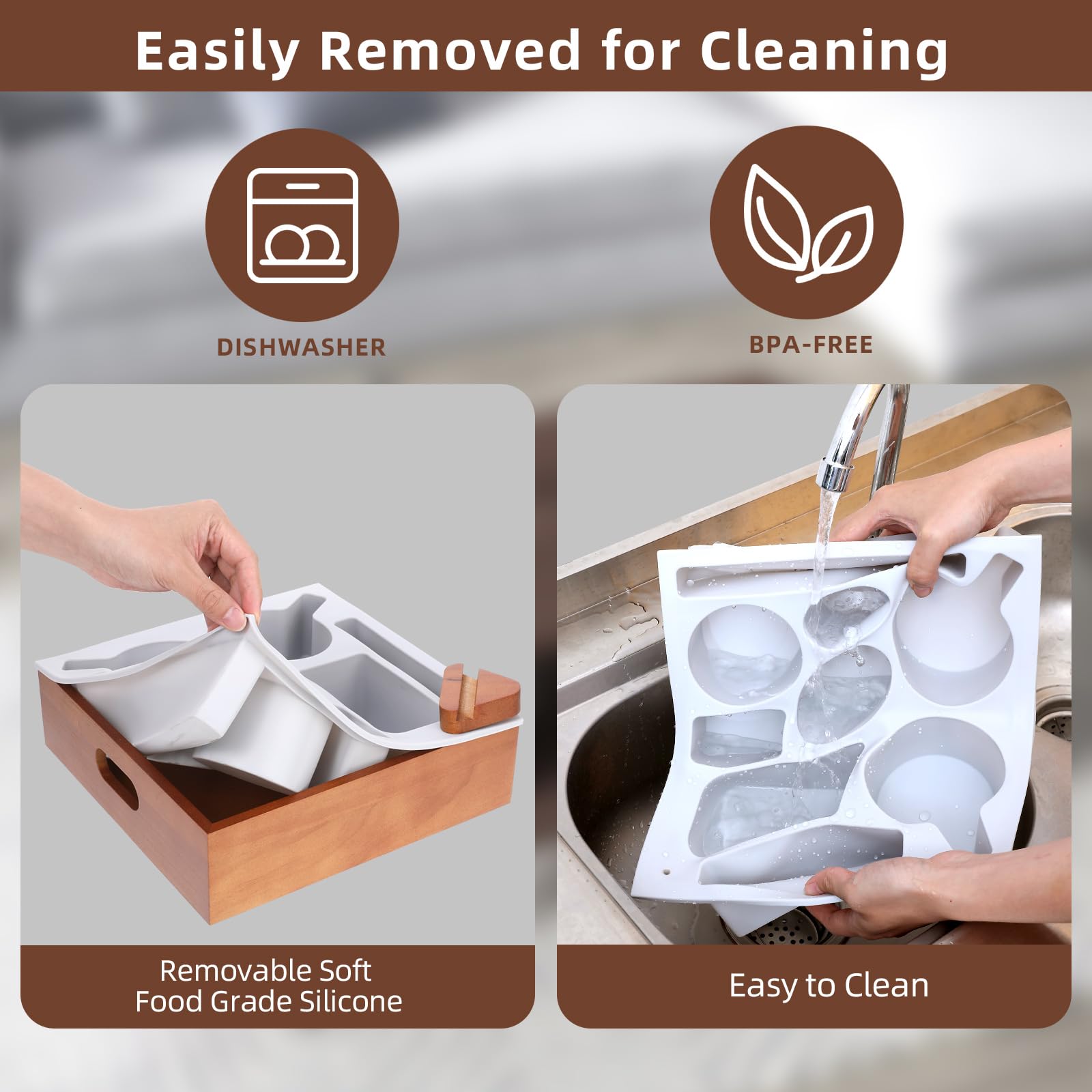 Hanaoyo Couch Cup Holder Tray, Soft Silicone Wooden Couch Caddy with Carrying Handle, Sofa Cup Holder for Bed Car Beach Organizer, Anti-Spill Sofa Cup Holder for Snacks Beverage Remote (Brown)