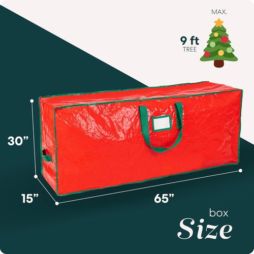 Handy Laundry Christmas Tree Storage Bag - Heavy Duty Waterproof Tarp for 9-Foot Tree | Reinforced Handles & Double Zipper, Red