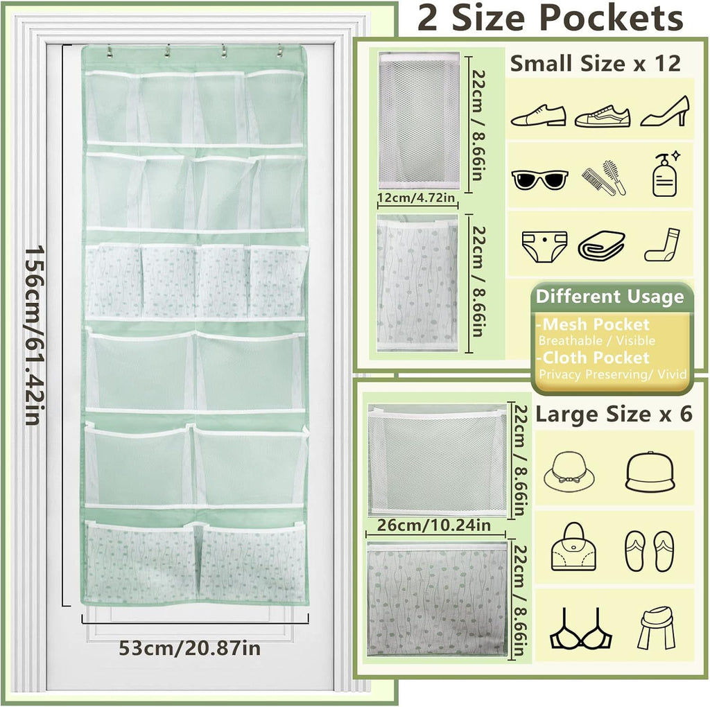 Skiennix 18-Pocket Over-The-Door Organizer - Versatile Storage for Shoes, Socks, Hats & More | Green