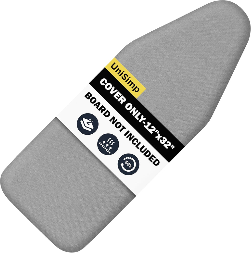 UniSimp Small Ironing Board Cover - Heat Resistant Cotton Canvas Pad | 12"x32" Gray Mini Cover
