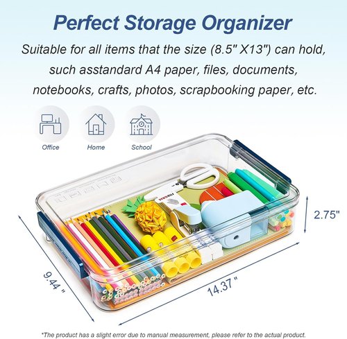 CATOOMUU Portable 5.5Qt Plastic Storage Box - Clear Snap-Tight Organizer for A4 Files & Crafts