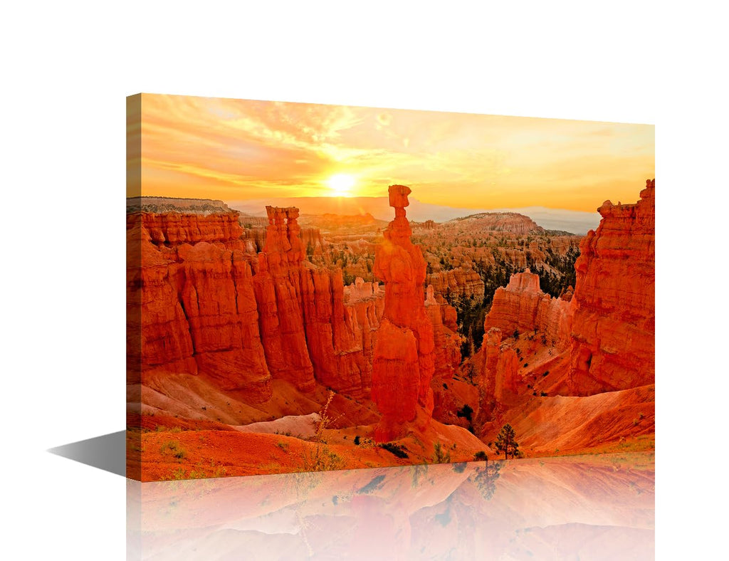 TUMOVO 1 Piece Bryce Canyon National Park Canvas Wall Art Hoodoos at Sunrise with Beautiful Orange Light Home Decor for Living Room Utah Wall Decor Modern Artwork Framed Ready to Hang (24''Wx 36''H)