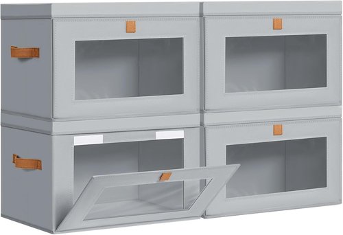 DIMJ Storage Bins with Lids - 4 Pack Large Fabric Closet Organizers for Books, Clothes & Blankets