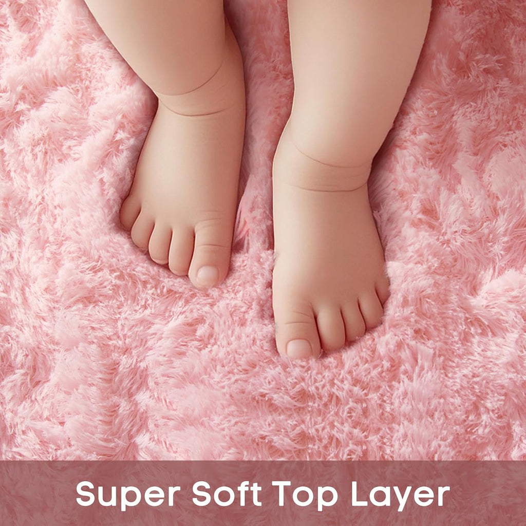 Ophanie Soft Fluffy Shaggy Rug - Pale Pink 4' Round for Bedroom, Living Room & Nursery Decor