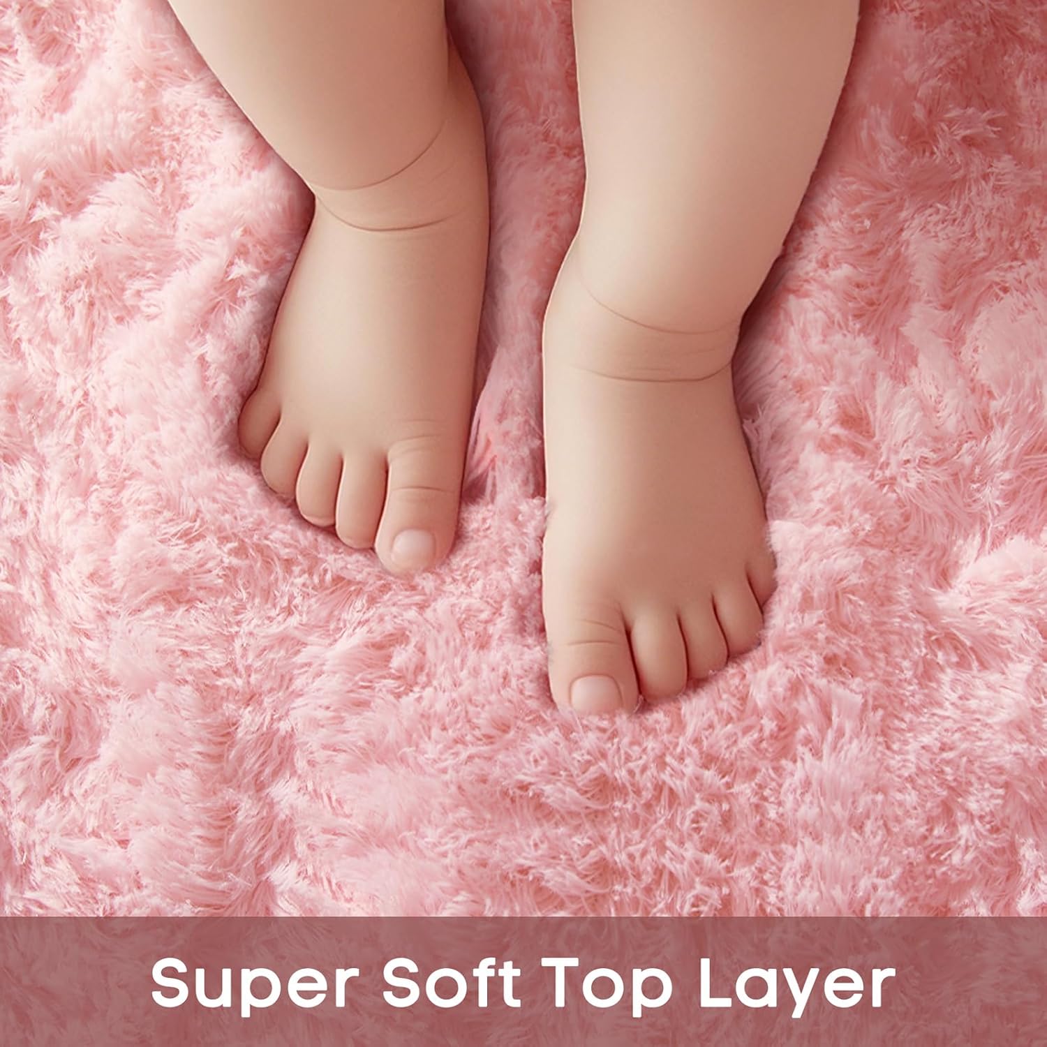Ophanie Soft Fluffy Shaggy Rug - Pale Pink 4' Round for Bedroom, Living Room & Nursery Decor