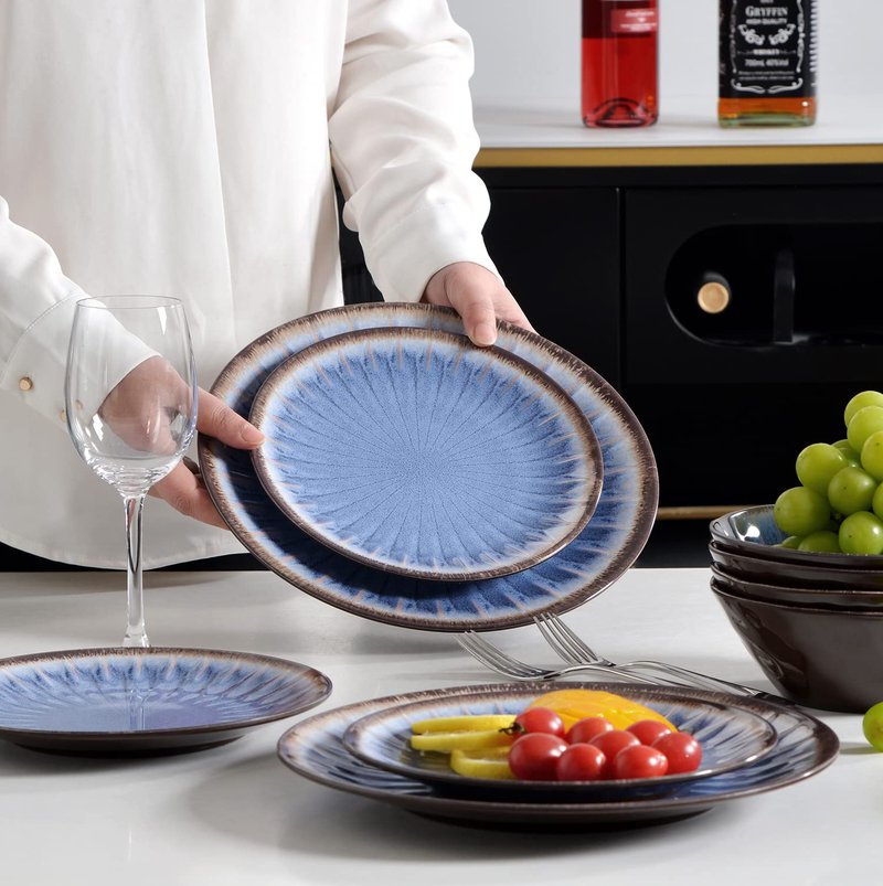 Gufaith Melamine Dinnerware Sets 12 Pcs, Plates and Bowls Sets, Melamine Plates, Outdoor Dishes Sets, Unbreakable Dinnerware, Serving Dishes for Entertaining, Dishwasher Safe, BPA Free (Classic Blue)