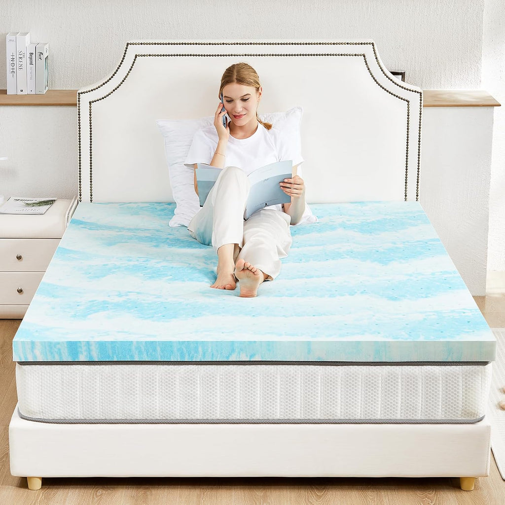 Sweetcrispy Memory Foam Mattress Topper - 3 Inch Thick Gel-Infused Cooling Pad for Twin Size Bed | CertiPUR-US Certified, Breathable Blue
