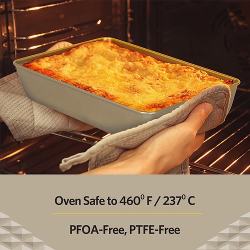 Glad Nonstick Baking Pan - Oblong Metal Dish for Cakes & Lasagna - Heavy Duty Carbon Steel, Small, Gold