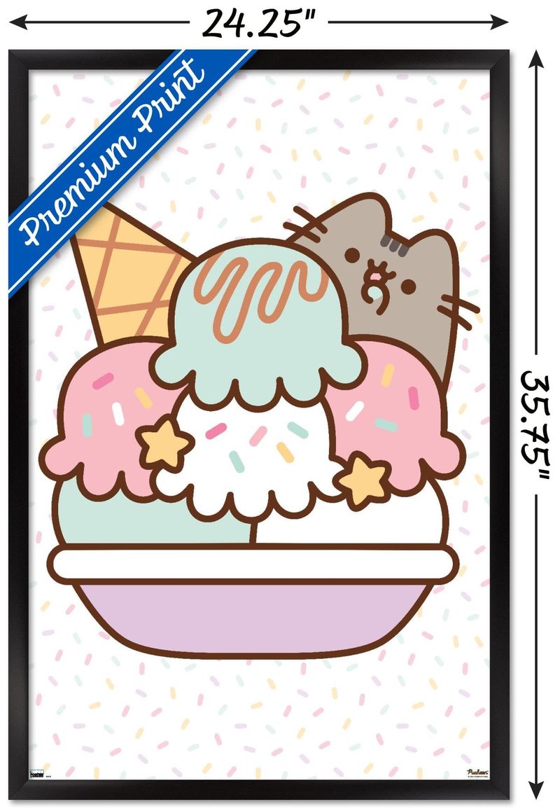 Pusheen - Ice Cream Wall Poster, 34L" x 22.4W", Black Framed Version