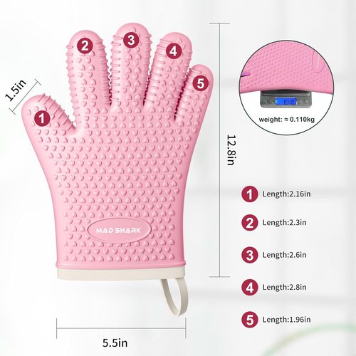 MAD SHARK Silicone Oven Mitts - Heat Resistant 450°F, Waterproof & Non-Slip | Cotton Lined, Pink
