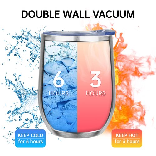 MEZMUT 12oz Insulated Wine Tumbler with Lid Double Wall Vacuum Stainless Steel Wine Glass Coffee Mug Insulated Tumbler Cup for Champaign, Cocktail, Beer (Silver,4 Pack)