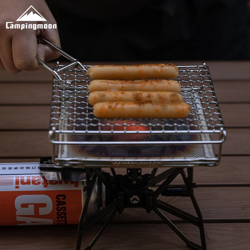 Campingmoon Camping Bread Toaster Folding Camp Stove Toaster Gas Fire BBQ Grill Portable 304 Stainless Steel Cooking Grill With Anti Scalding Mesh Fork