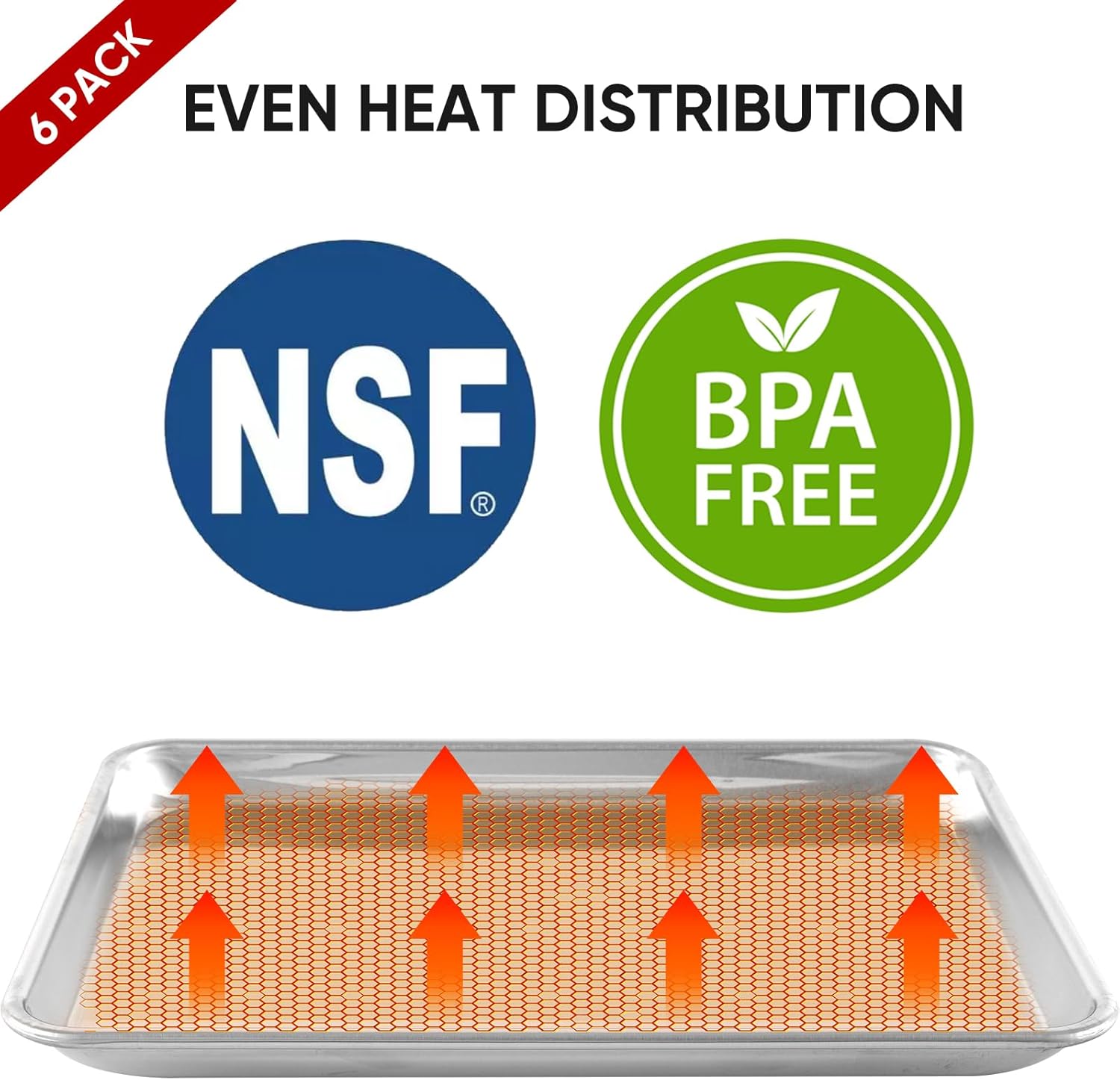TENUP 6 Pack Aluminum Quarter Sheet Pan - Heavy Duty 13" x 9" Baking Tray | Warp-Resistant & Rust-Free