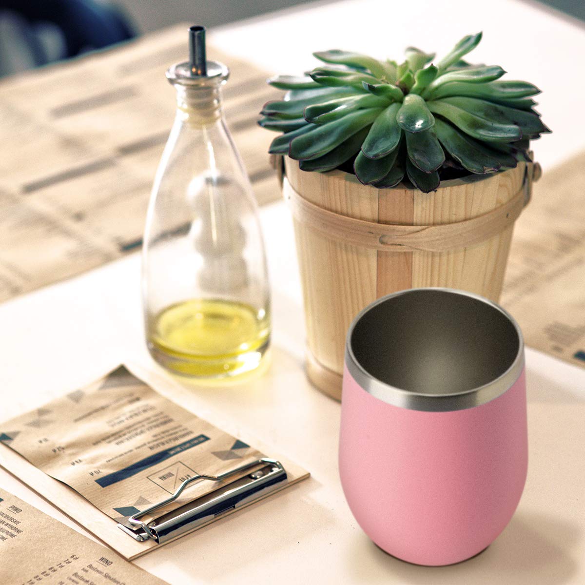 HASLE OUTFITTERS 12oz Wine Tumbler with Lid Stemless Wine Glasses Double Wall Vacuum Travel Mugs stainless steel Coffee Cup for Cold & Hot Drinks Wine Coffee Cocktails Beer 12 Pack Pink