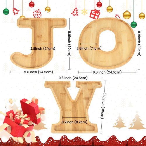 Hviiso 3Pcs Christmas Charcuterie Board Set, JOY Bamboo Appetizer Serving Board, Large Candy Dish Snack Platters - Gift for Housewarming Party