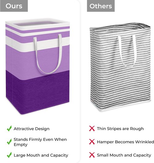 HomeHacks Large Waterproof Laundry Baskets - Collapsible Hampers with Reinforced Handles | 88L, Purple (2 Pack)
