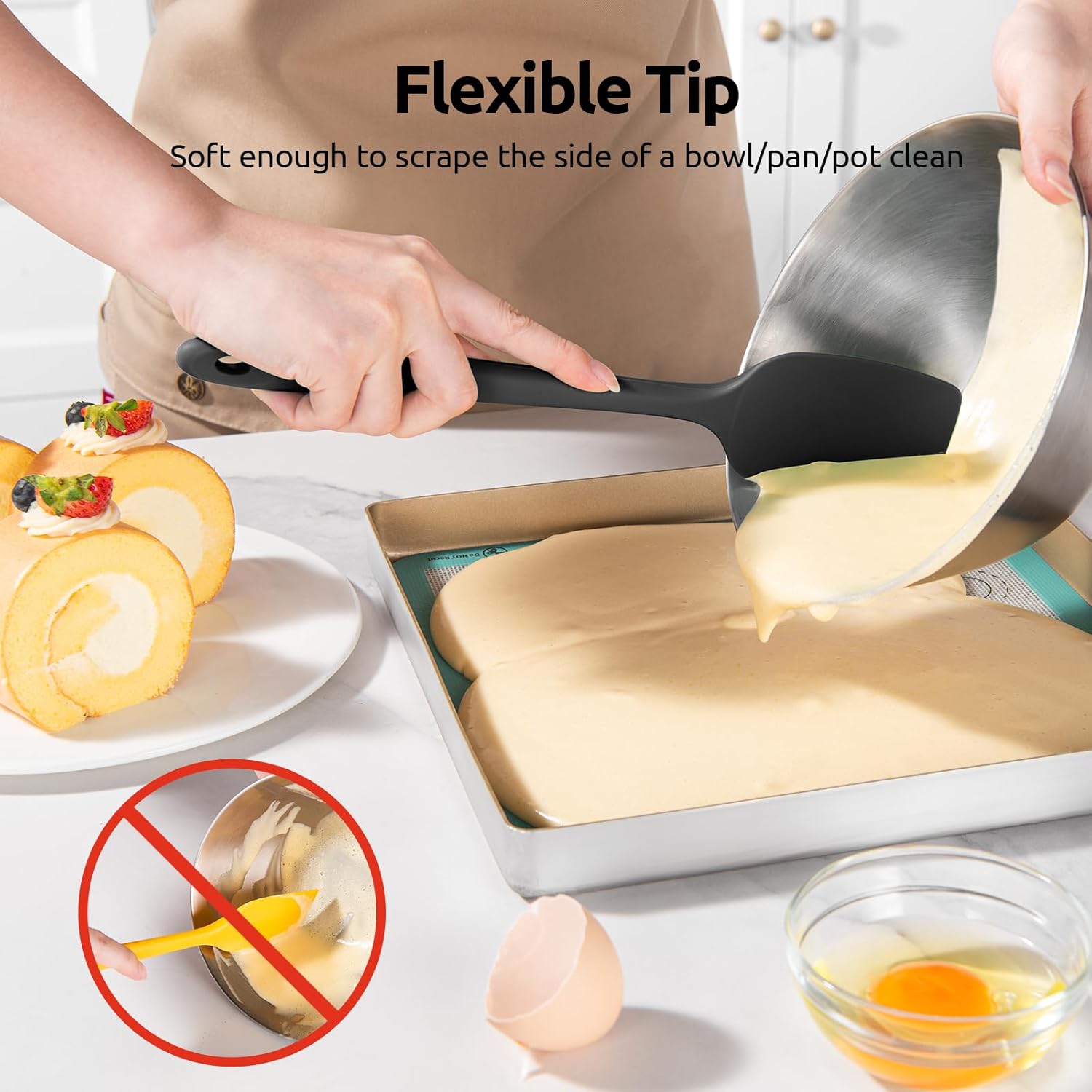U-Taste Silicone Spatula Set - Heat Resistant Up to 600°F | Durable Black Kitchen Tools