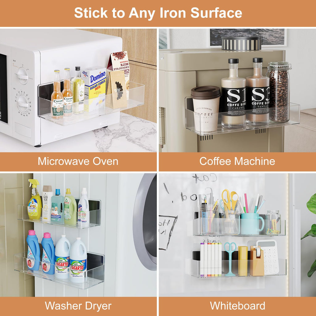 Mystozer Magnetic Spice Rack for Refrigerator, Kitchen Organizer and Storage Shelf, Clear(4 Pack)