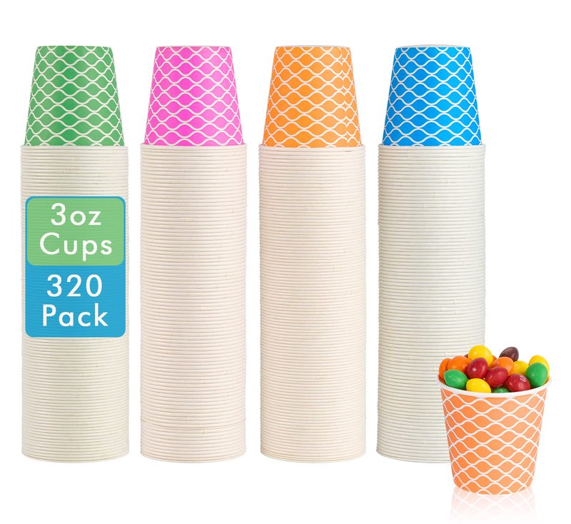 LITOPAK 320 Pack 3 oz Paper Cups, Colorful Small Bathroom 3 Ounce Disposable Paper Cups for Home, Bathroom, Picnic, Party, and Events
