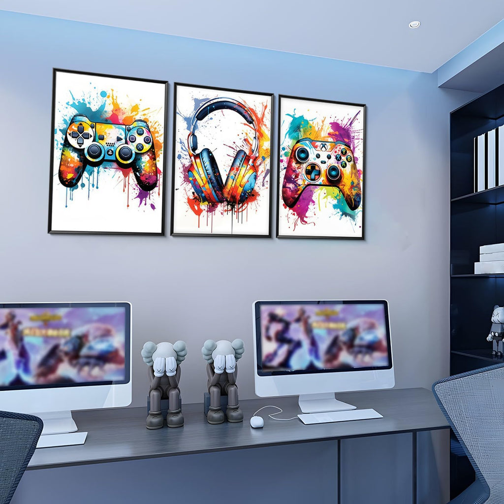 Regine Switzerland Gaming Room Decor - Set of 3 Video Game Canvas Prints | 16x24in Unframed Graffiti Art for Teen Boys
