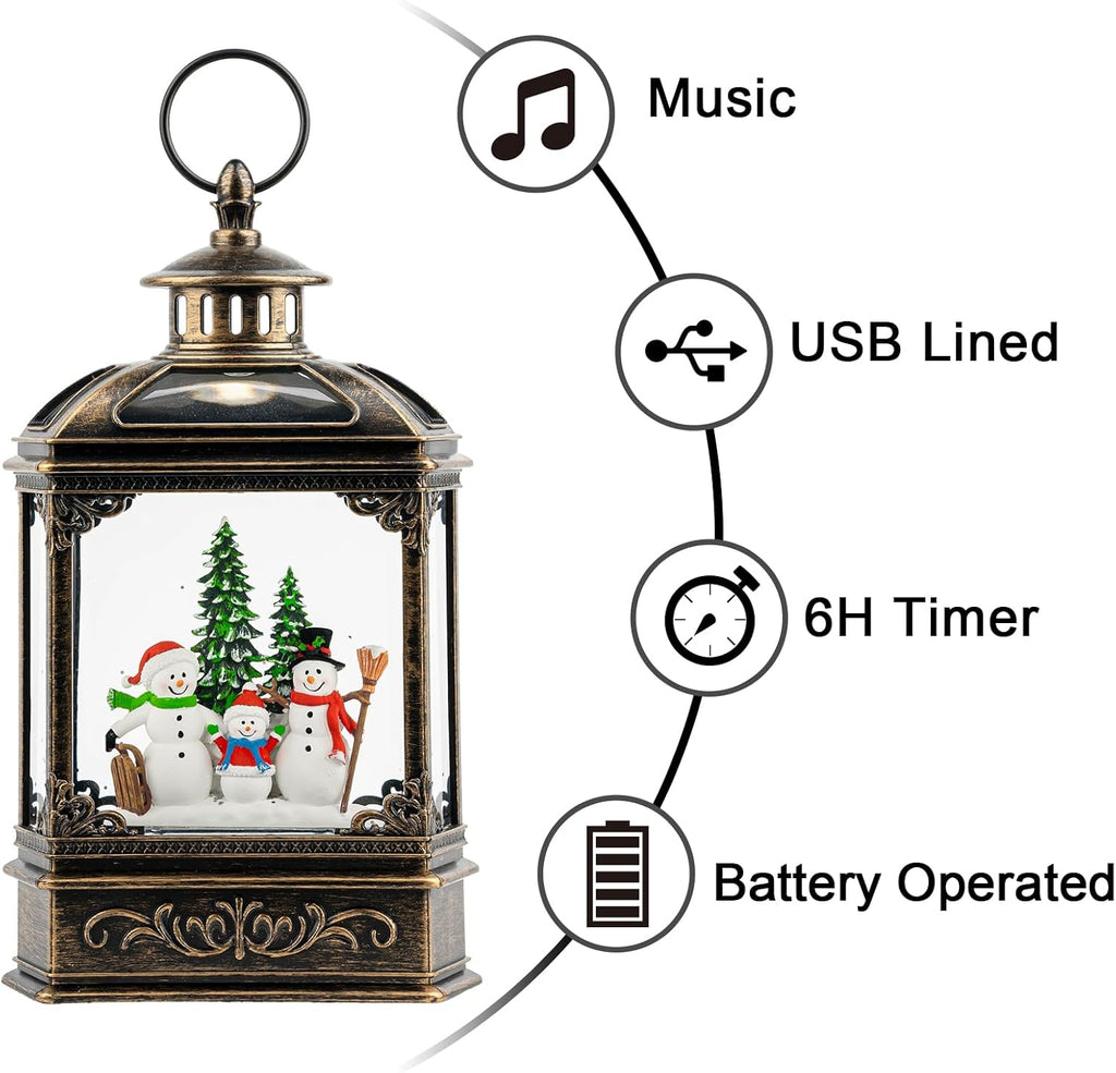 VISFLAIR Christmas Snow Globe - Lighted Snowman Family with Swirling Glitter | Musical Holiday Decoration