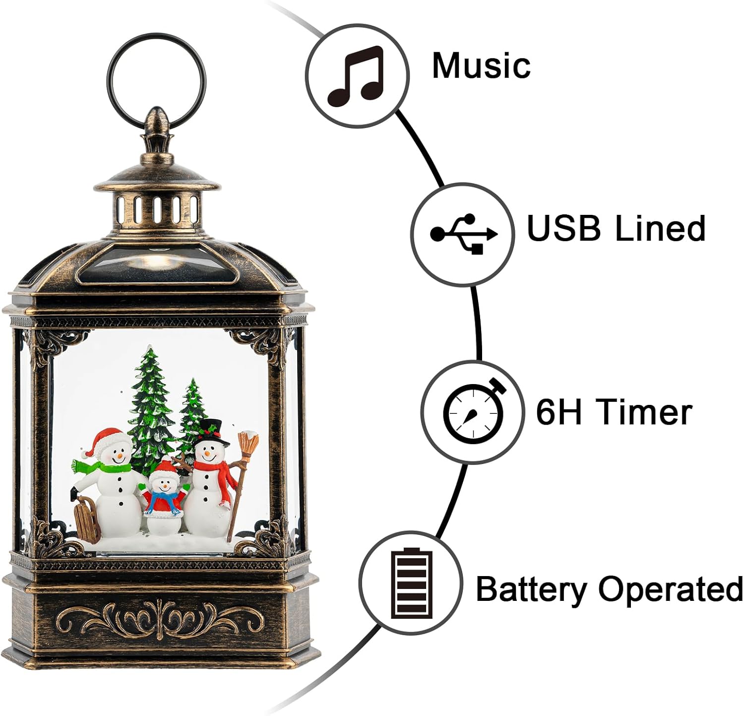 VISFLAIR Christmas Snow Globe - Lighted Snowman Family with Swirling Glitter | Musical Holiday Decoration