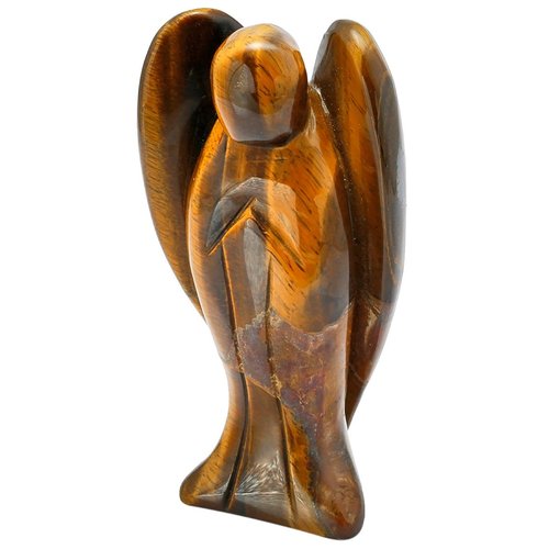 SUNYIK 3" Tiger's Eye Hand-Carved Guardian Angel Statue, Polished Crystal Healing Stone Praying Angel Figurine for Home Office Spiritual Gift, Reiki Blessing Pocket Amulet for Women