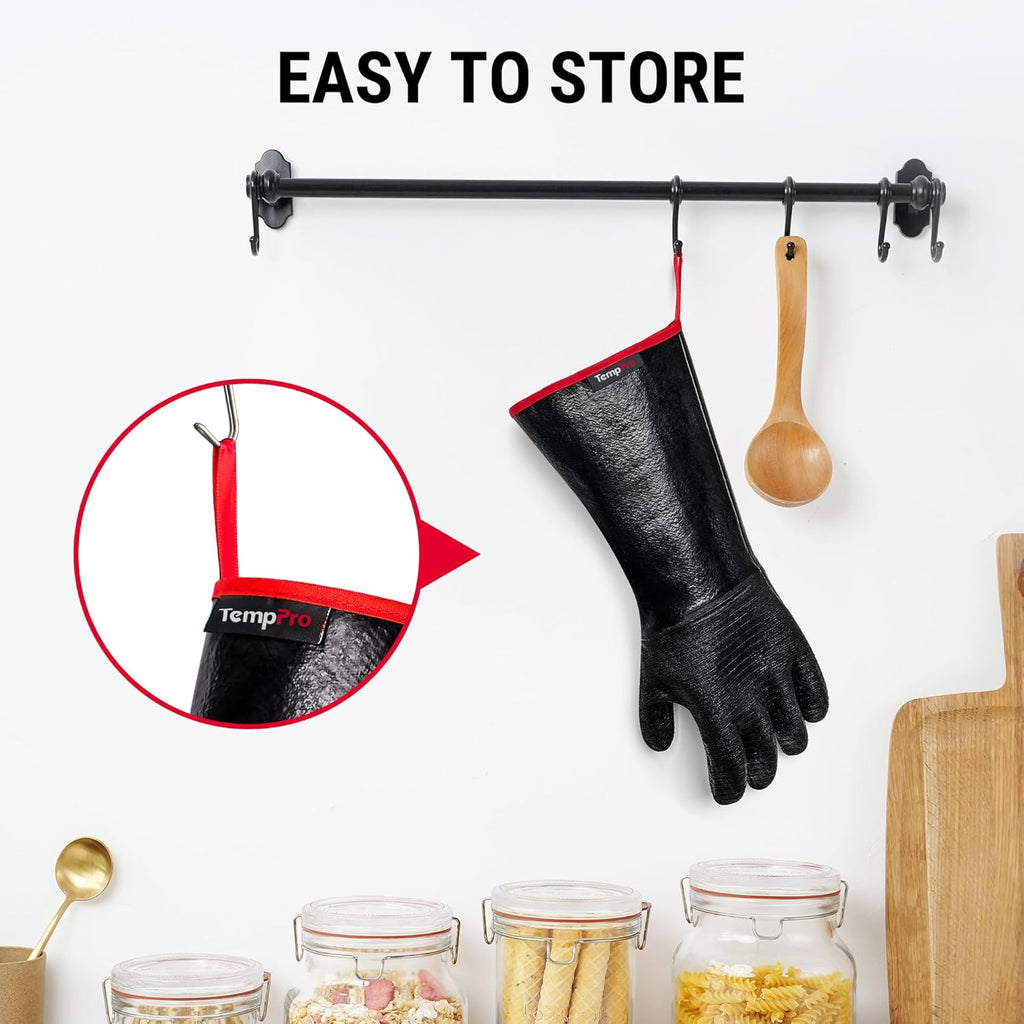 TempPro Heat Resistant BBQ Gloves - 932°F Waterproof Neoprene Oven Mitts | Slip-Resistant, 14" for Grilling & Fire Pit Use