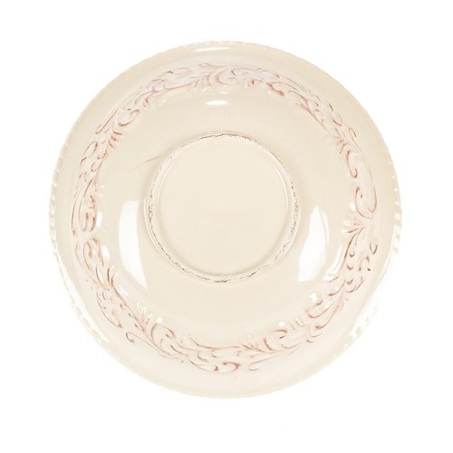 Detailed Embossed Cream Ceramic 9.5-Inch Dia. Bowl With Beautiful Acanthus Leaf Scrolled Metal Base