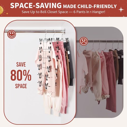 DOIOWN 6-Tier Baby Hangers with Clips - Space-Saving Adjustable Stainless Steel Hangers for Kids' Clothes