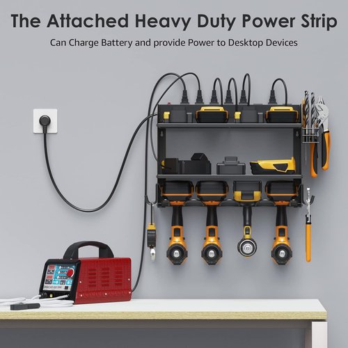 CCCEI Modular Power Tool Organizer - Wall Mount Charging Station & Heavy Duty Rack | Black, 1 Pack