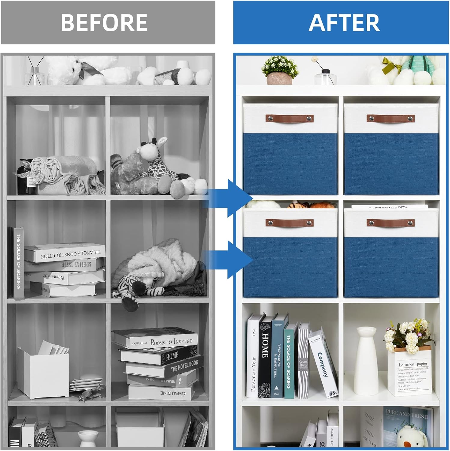 Temary Collapsible Storage Boxes - 12x12 Blue Cube Bins with Handles for Home Organization