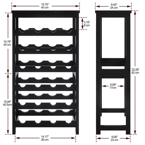 STELLSTAR 24 Bottle Wine Rack Freestanding Floor, 6 Tier Wine Display Storage Shelves with Tabletop, Bamboo Wine Bottle Holder Stand with Wave Bars for Kitchen Dining Room Pantry, Black