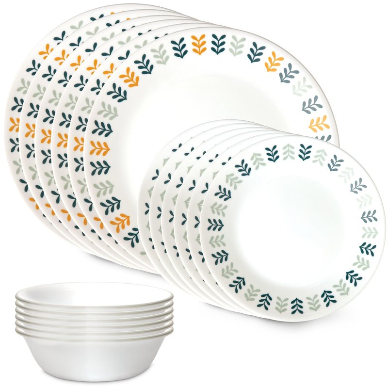Corelle Vitrelle 18 Piece Glass Dinnerware Sets Service for 6, Triple Layer Chip & Crack Resistant Glass Plate and Bowl Sets, Anders