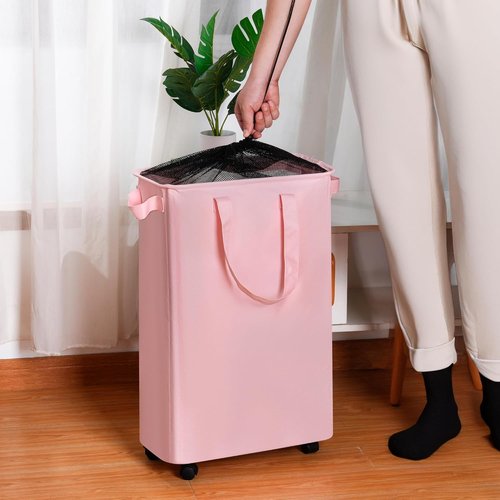 Efluky Slim Laundry Hamper - Rolling Laundry Basket with Wheels | 60L Capacity in Beige for Bedroom & Dorm