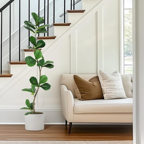 GarveeHome Artificial Fiddle Leaf Fig Tree - 5 Ft Realistic Fake Plant with Black Planter | Perfect Home or Office Decor