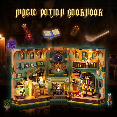 INSOON Magic Potion Book Nook Building Set - 990 PCS DIY Bookend Kit with Light for Home Decor | Perfect for Ages 8+