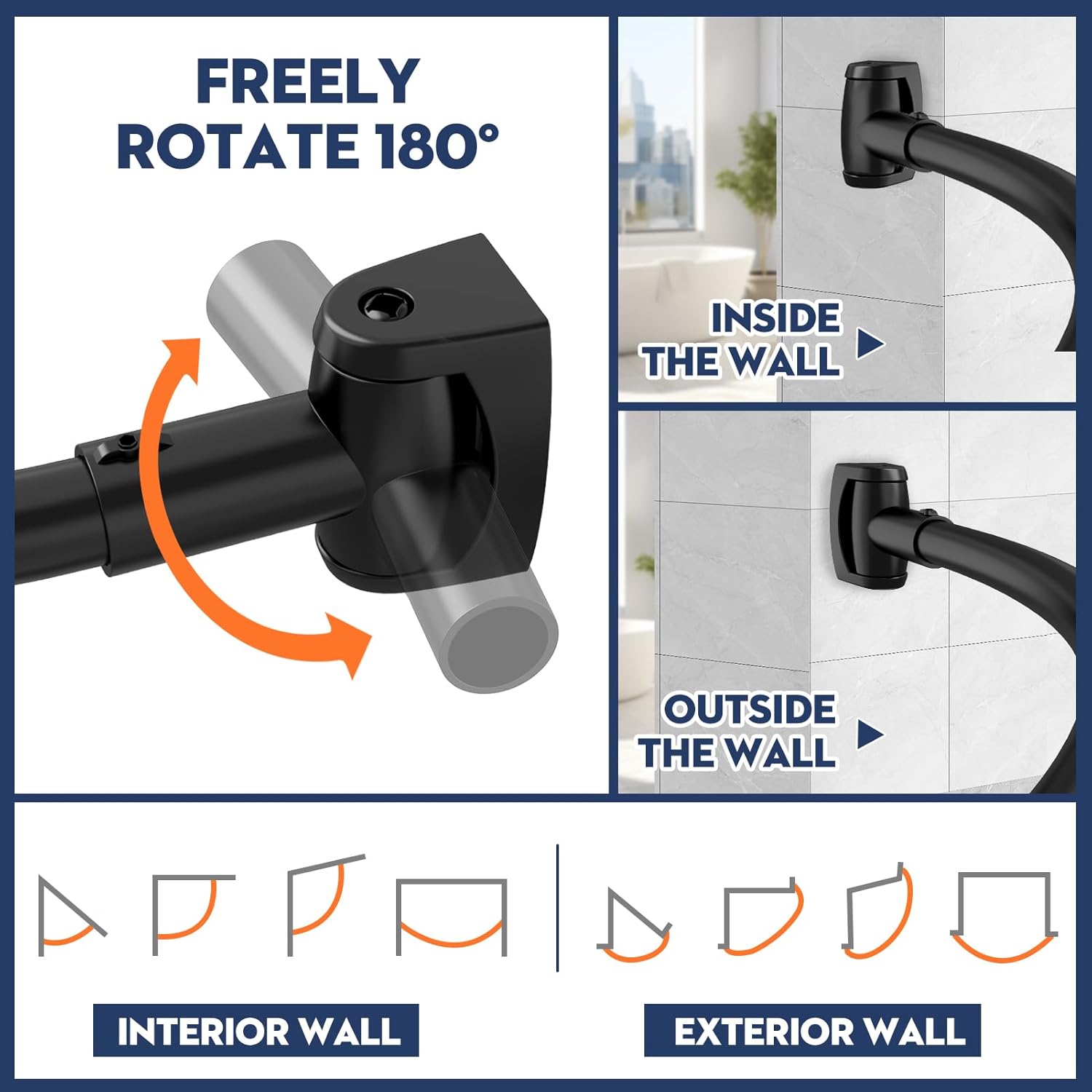 Premium Stainless Steel Curved Shower Curtain Rod by [Brand Name] - Adjustable 33-78 Inches, Rust-Proof Design for Bathroom