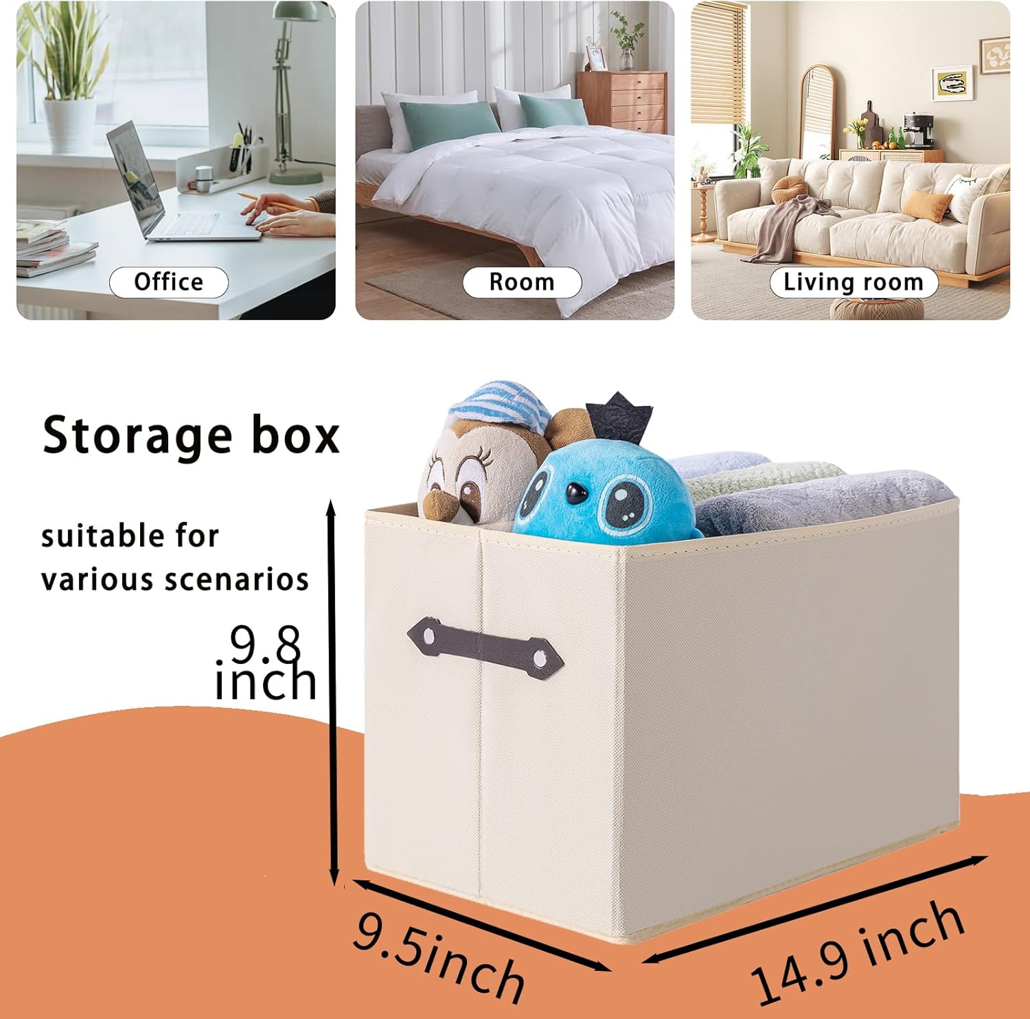 Skiennix Large Collapsible Storage Baskets - Decorative Fabric Closet Organizers | 14.9"x9.5", Creamy White