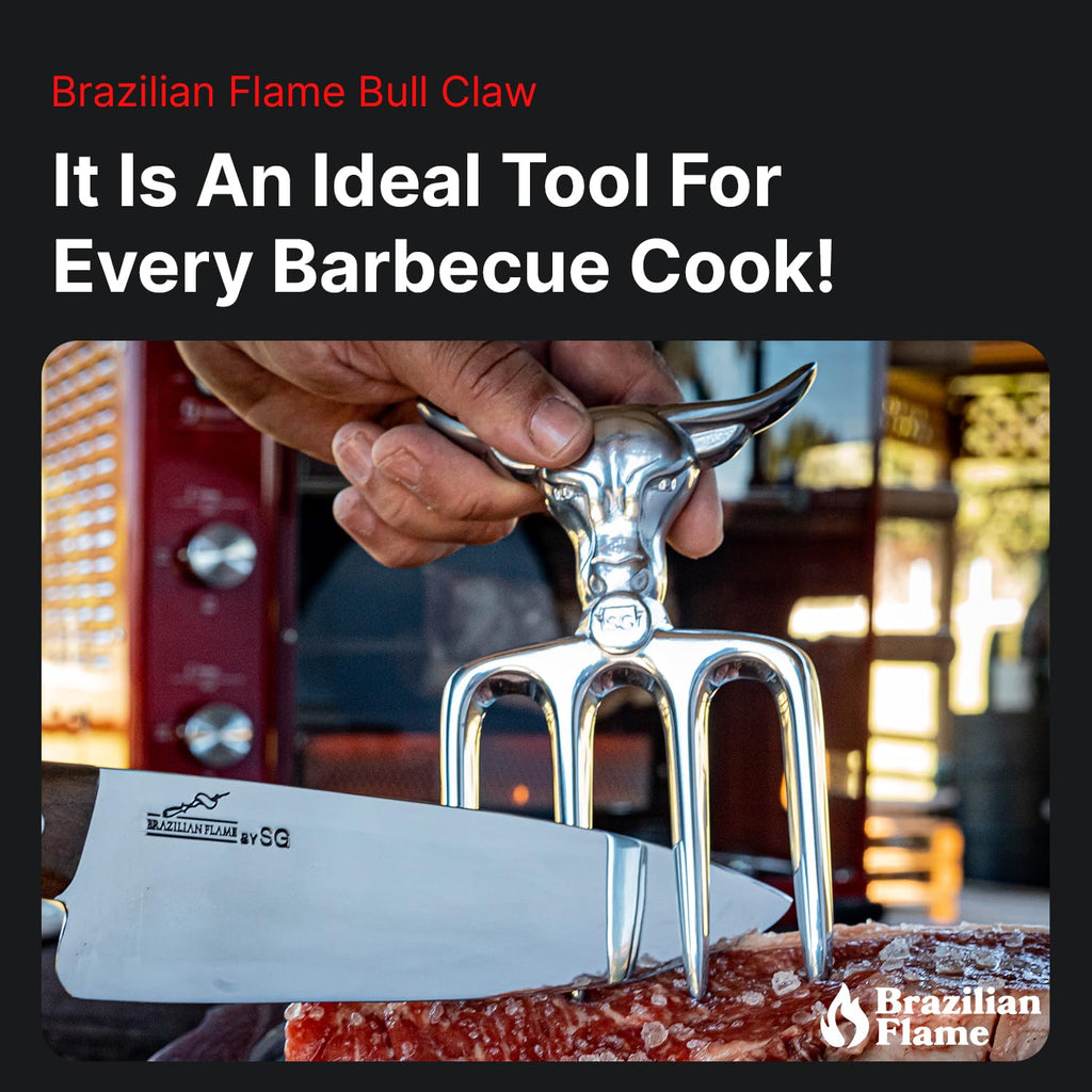 Brazilian Flame Aluminum Bad Bull Fork 4 Teeth with Leather Sheath