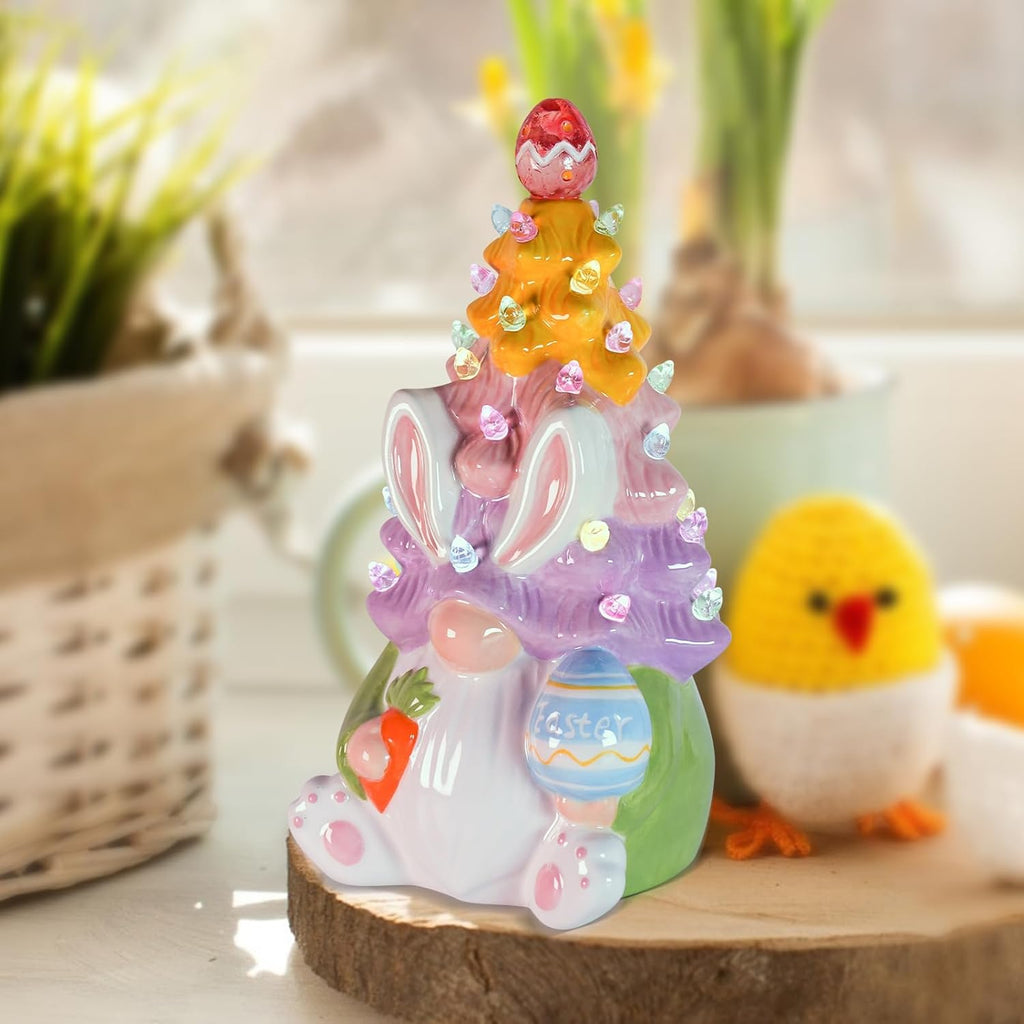 Timer Easter Decorations - Light Up Bunny & Gnome Ceramic Tree Decor | Spring Centerpieces