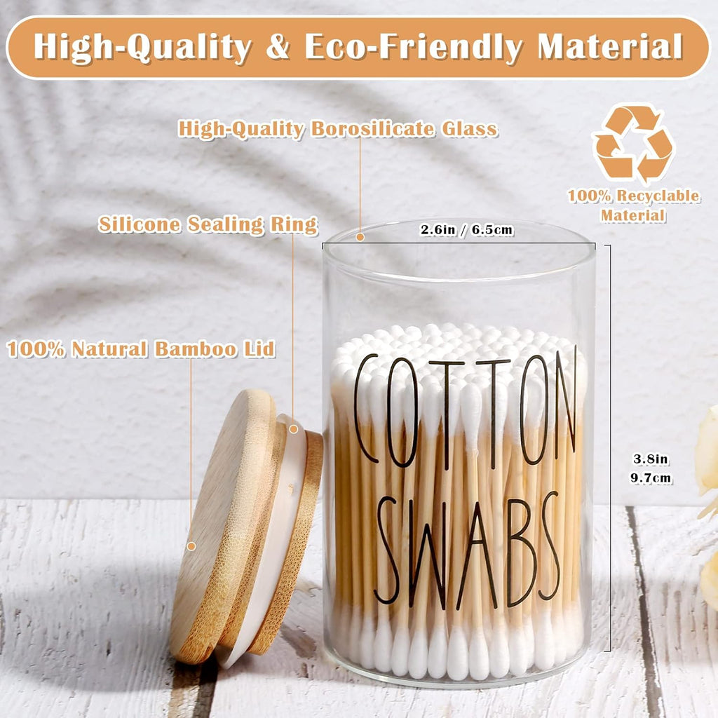ROADPLUM Qtip Holder Bathroom Set - 4 Pack Glass Jars with Lids for Cotton Balls & Makeup Storage
