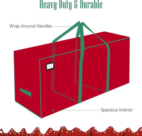 Cosy Family Christmas Tree Storage Bag - Durable Extra Large 7.5 ft Holiday Tree Bag with Reinforced Handles & Dual Zippers - Red