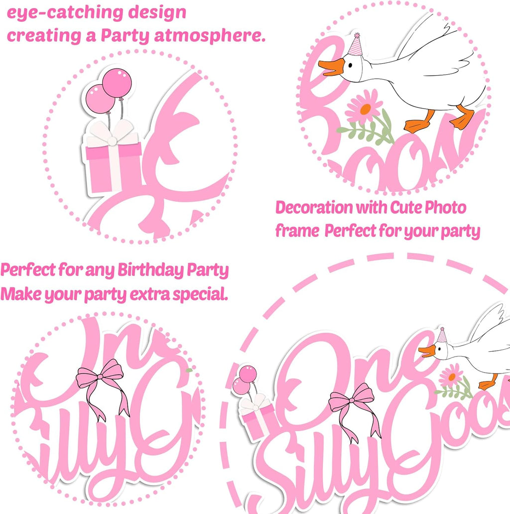 One Silly Goose Birthday Cake Topper - Fun Goose Theme Decorations for 1st Birthday | Cupcake Props